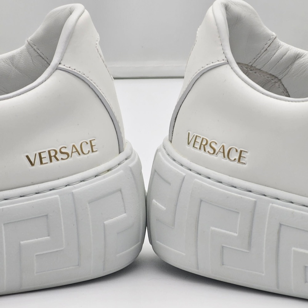 Versace White Leather Platform Sneakers with Gold Logo